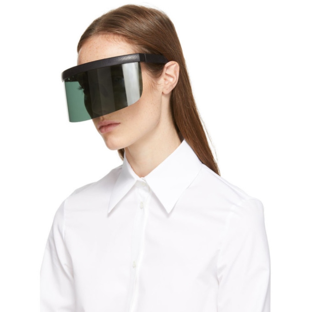Mykita Bernhard Willhelm Daisuke MD1 Pitch Black Green Shield Sunglasses Visor